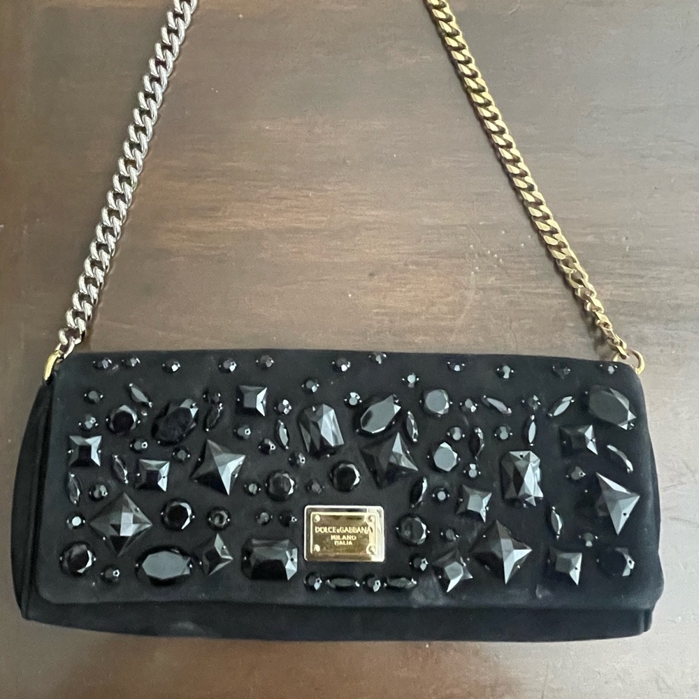 DOLCE & GABBANA EVENING BLACK SUEDE BAG